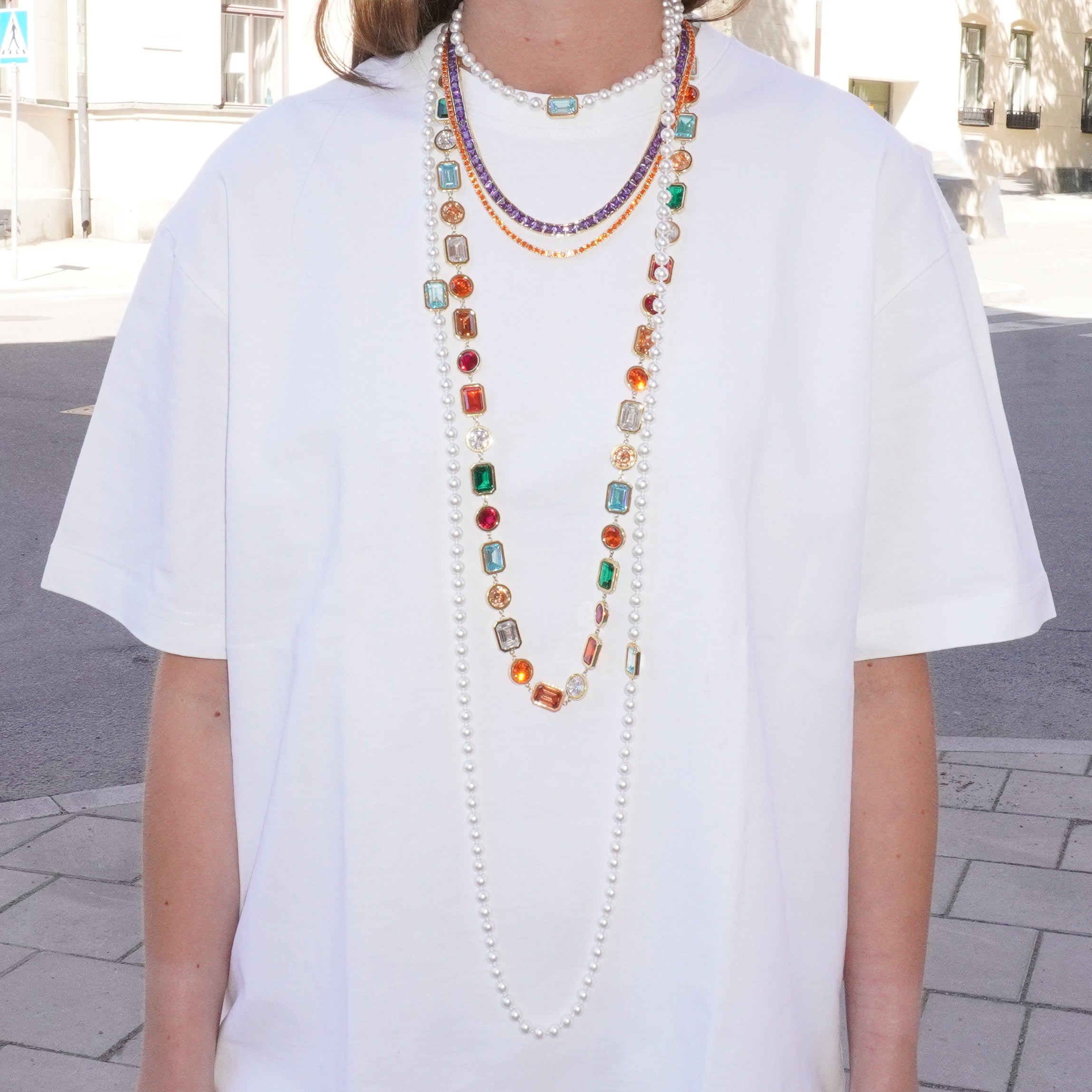 Mega pearl necklace turquoise gold