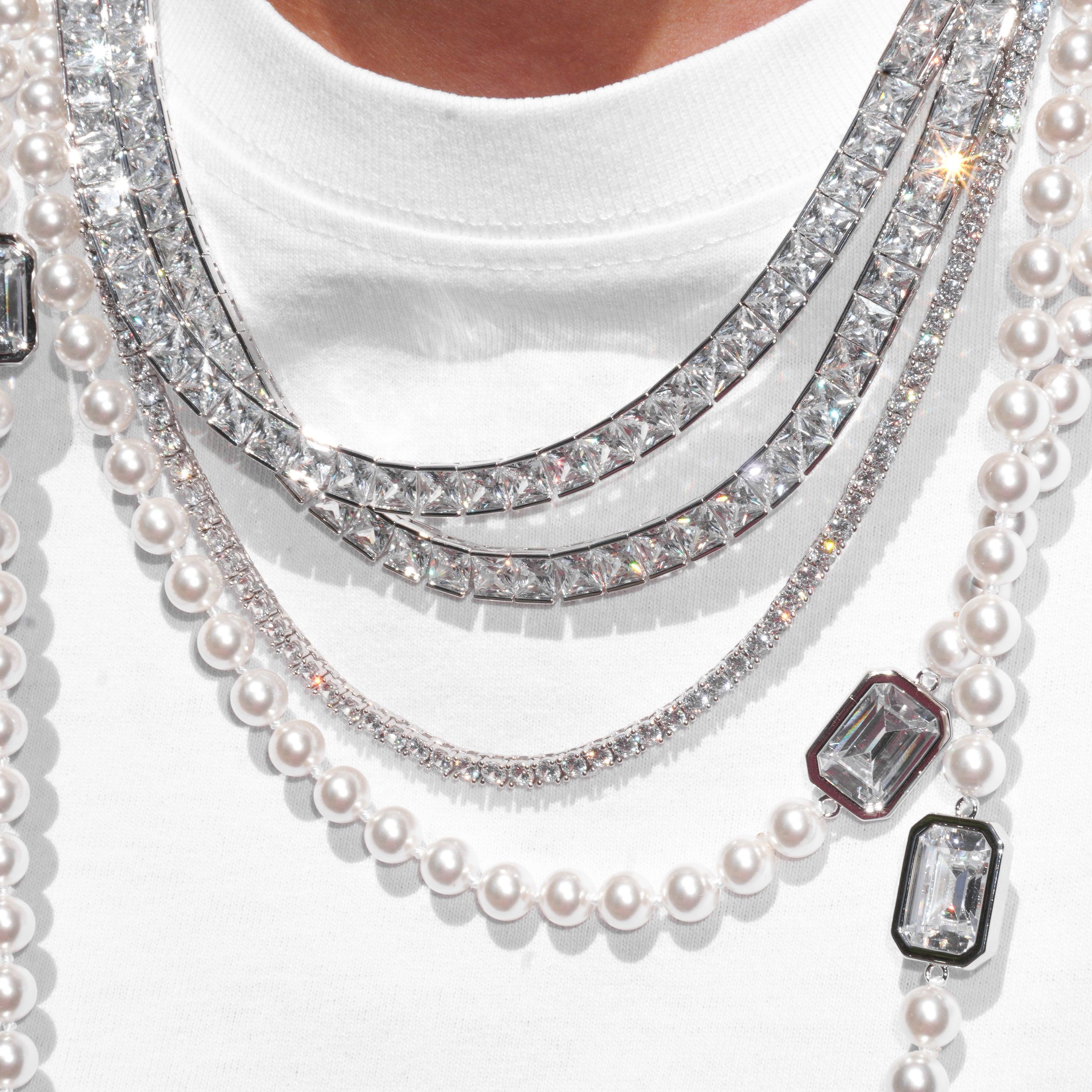 Mega pearl necklace white silver