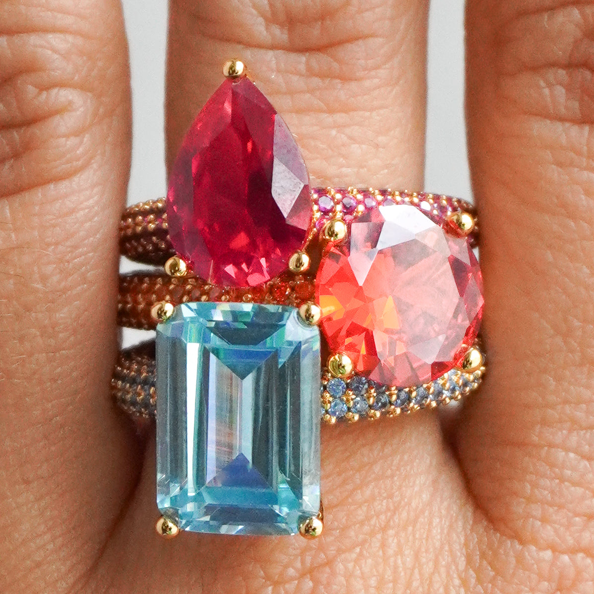 Mega rectangle ring turquoise gold