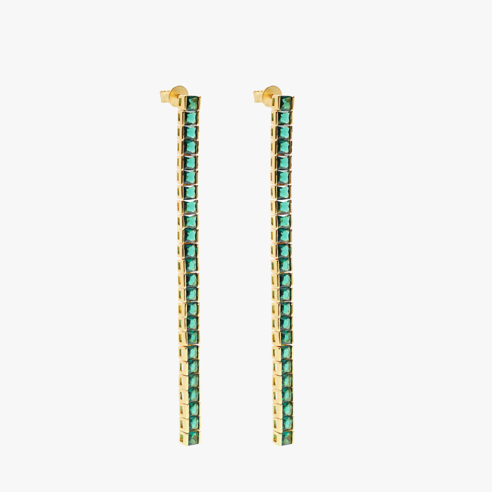 Square tennis earring green gold
