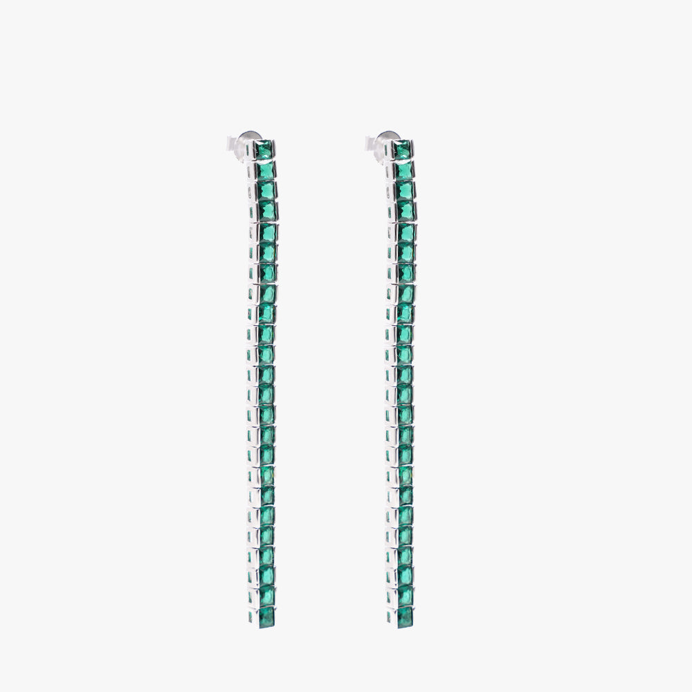 Square tennis earring green silver