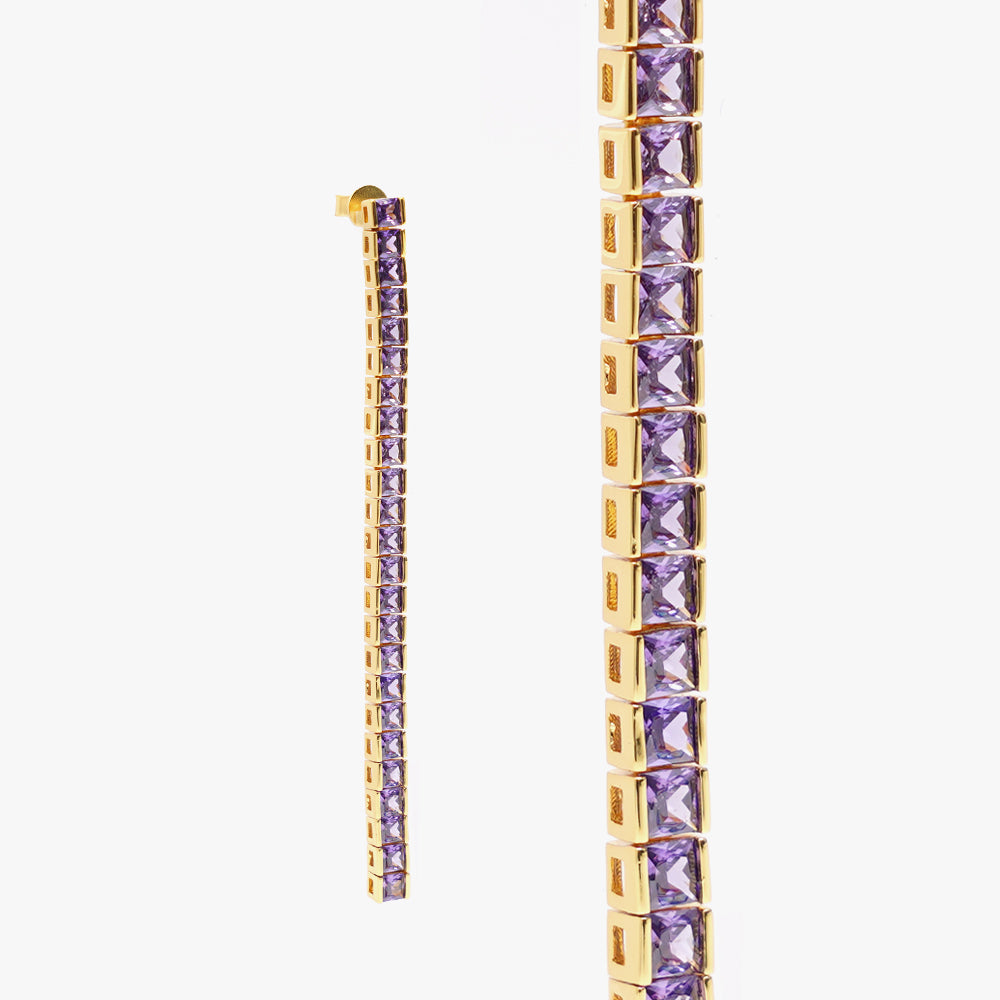 Square tennis earring lilac gold