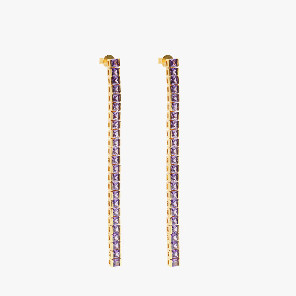 Square tennis earring lilac gold