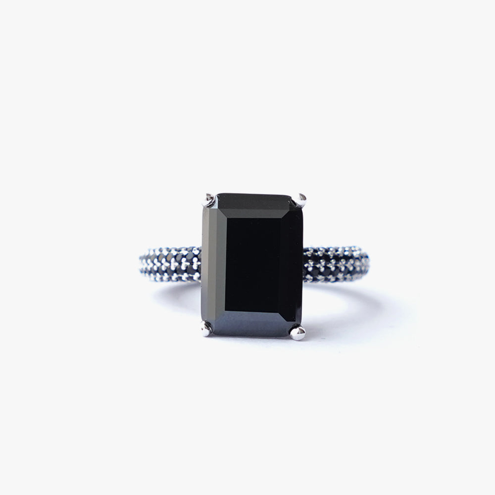 Mega rectangle ring black silver