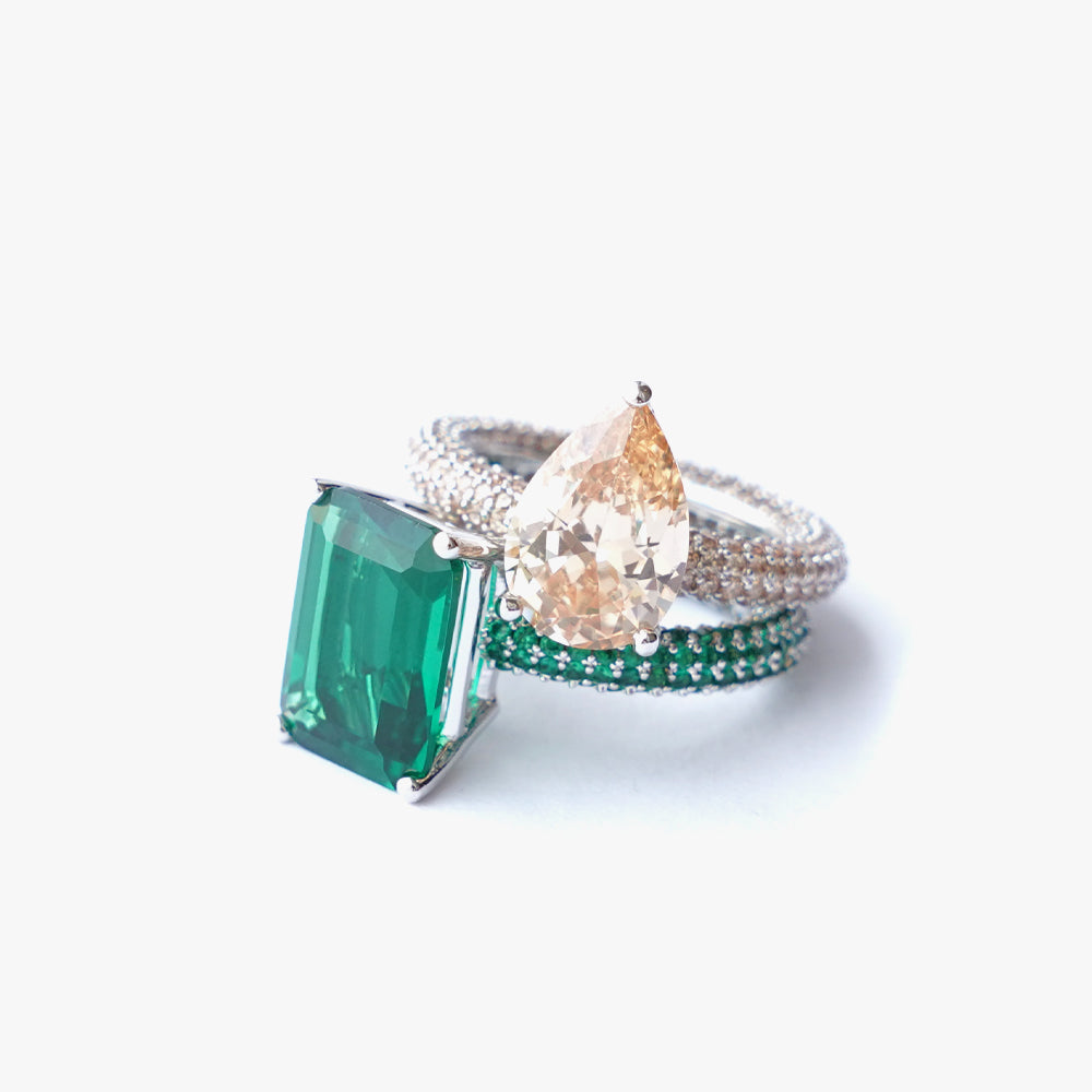 Mega rectangle ring green silver