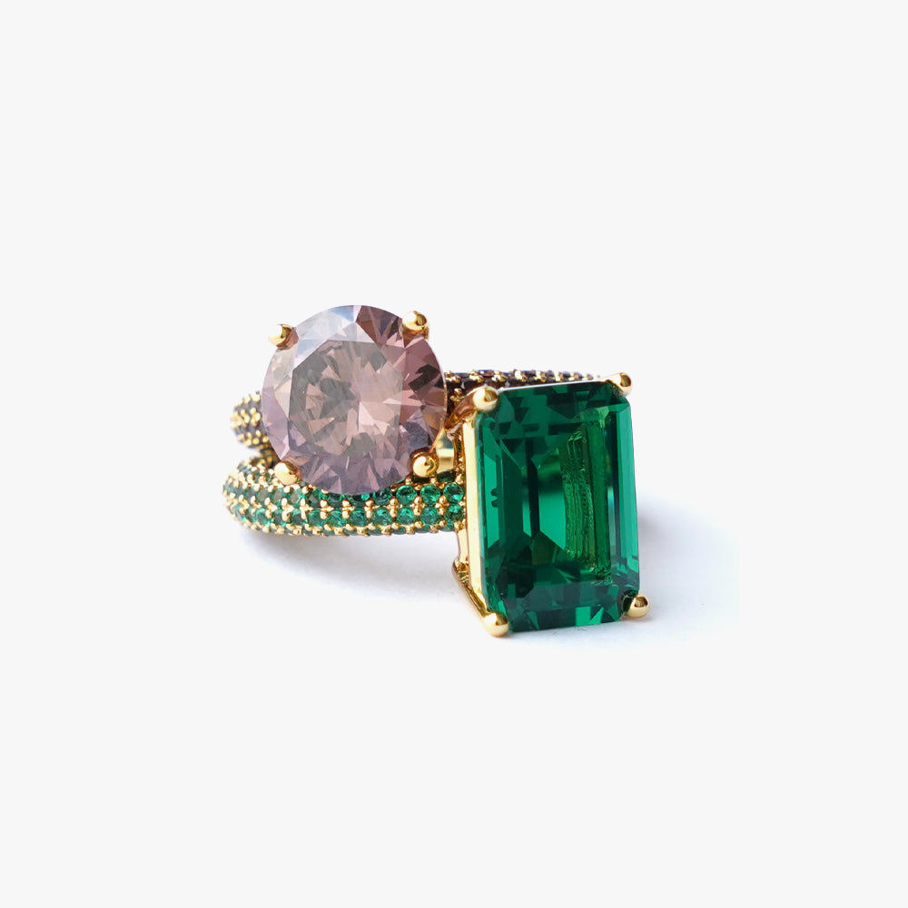 Mega rectangle ring green gold