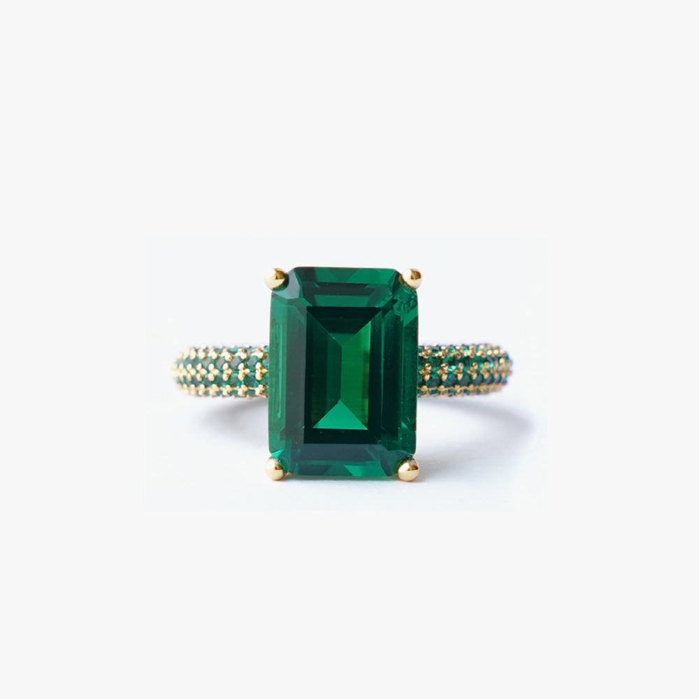 Mega rectangle ring green gold