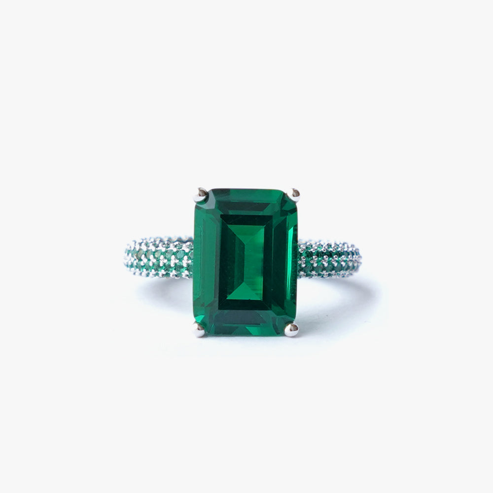 Mega rectangle ring green silver