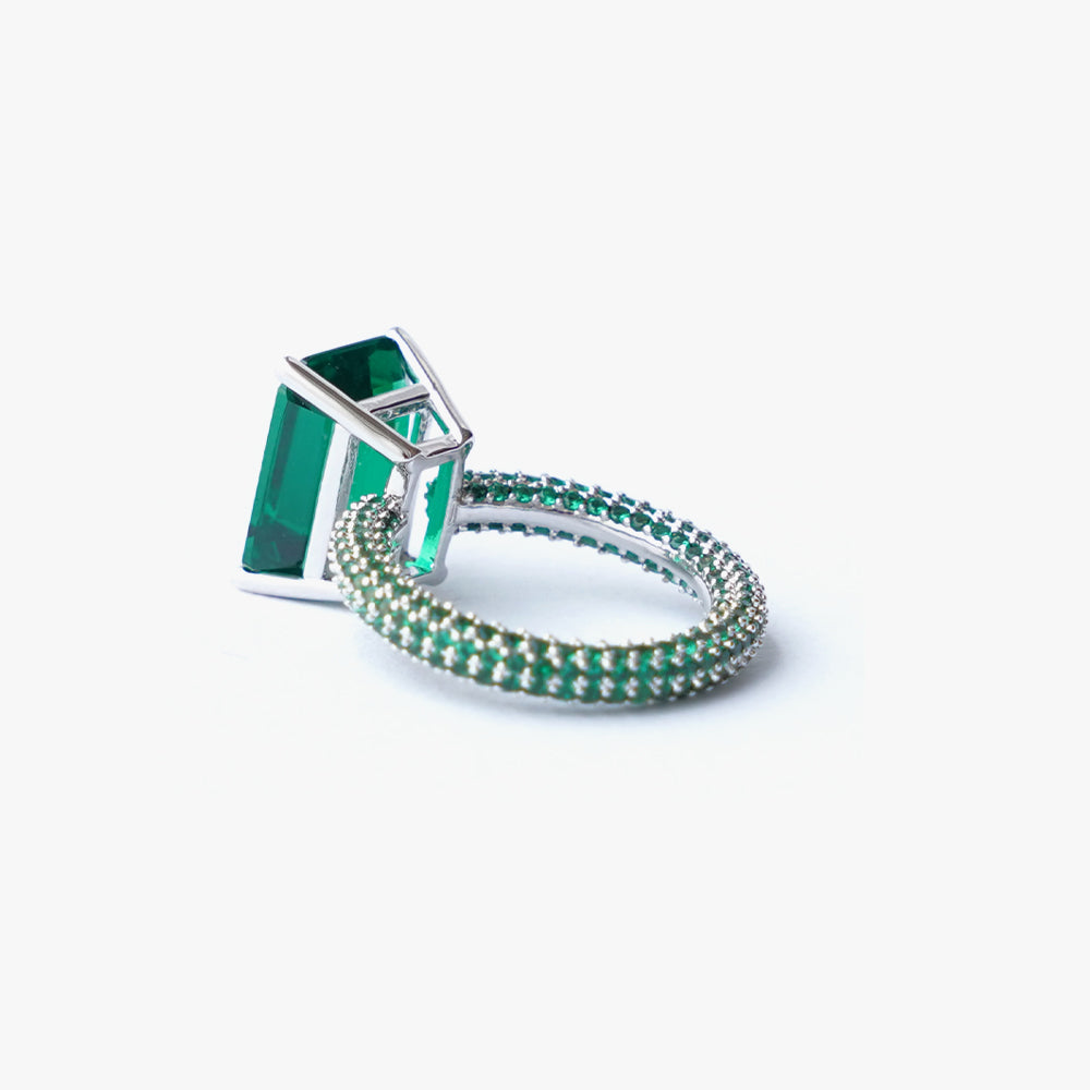 Mega rectangle ring green silver