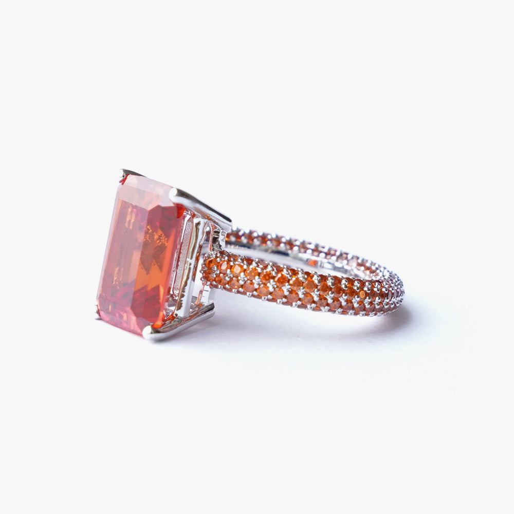 Mega rectangle ring orange silver