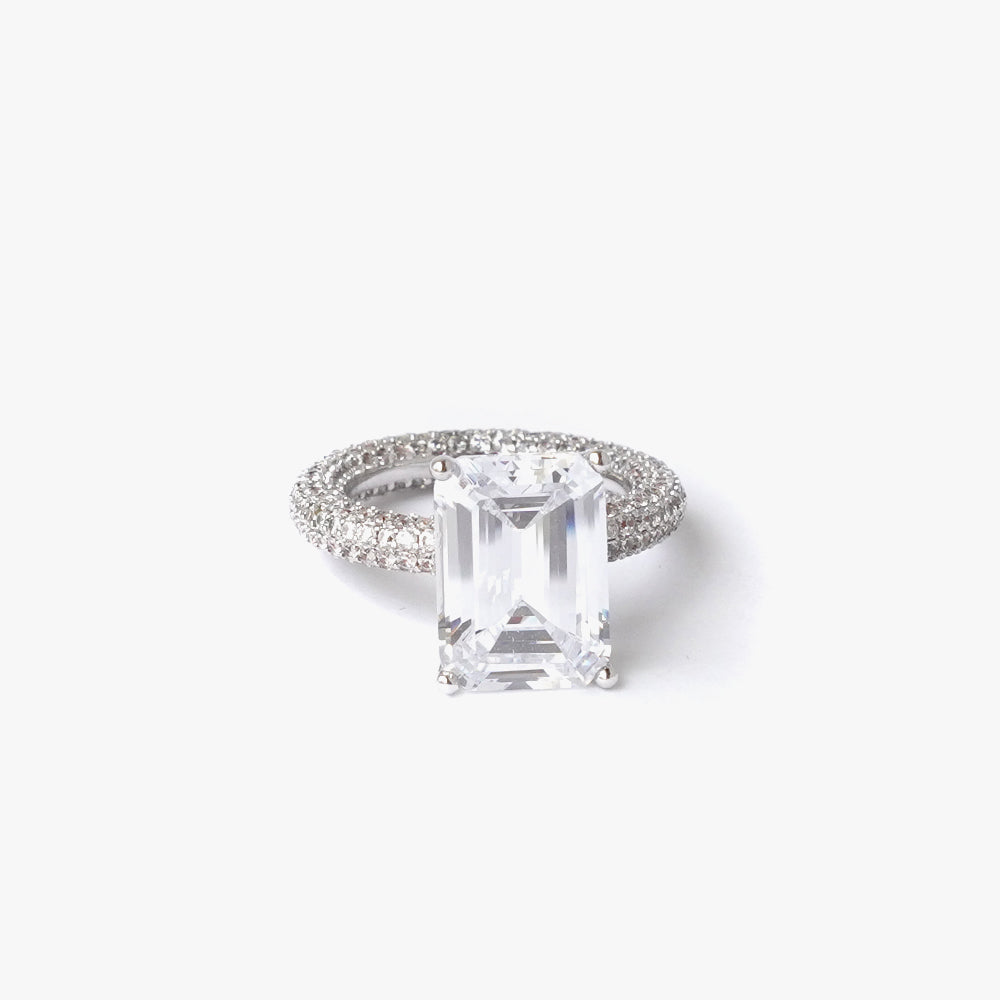 Mega rectangle ring white silver