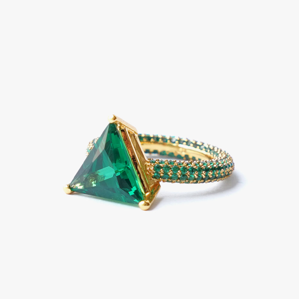 Mega triangle ring green gold