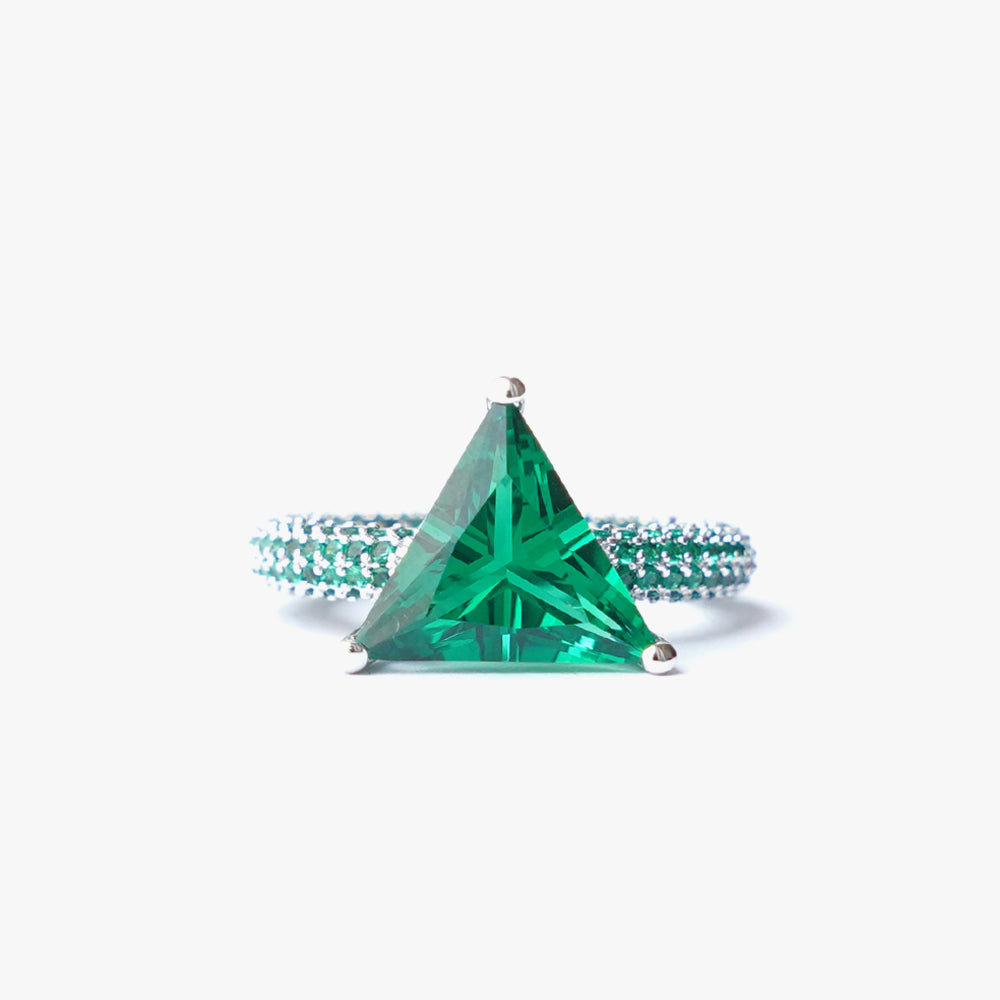 Mega triangle ring green silver