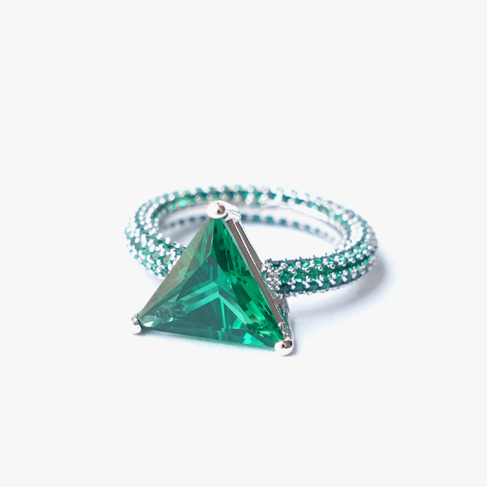 Mega triangle ring green silver