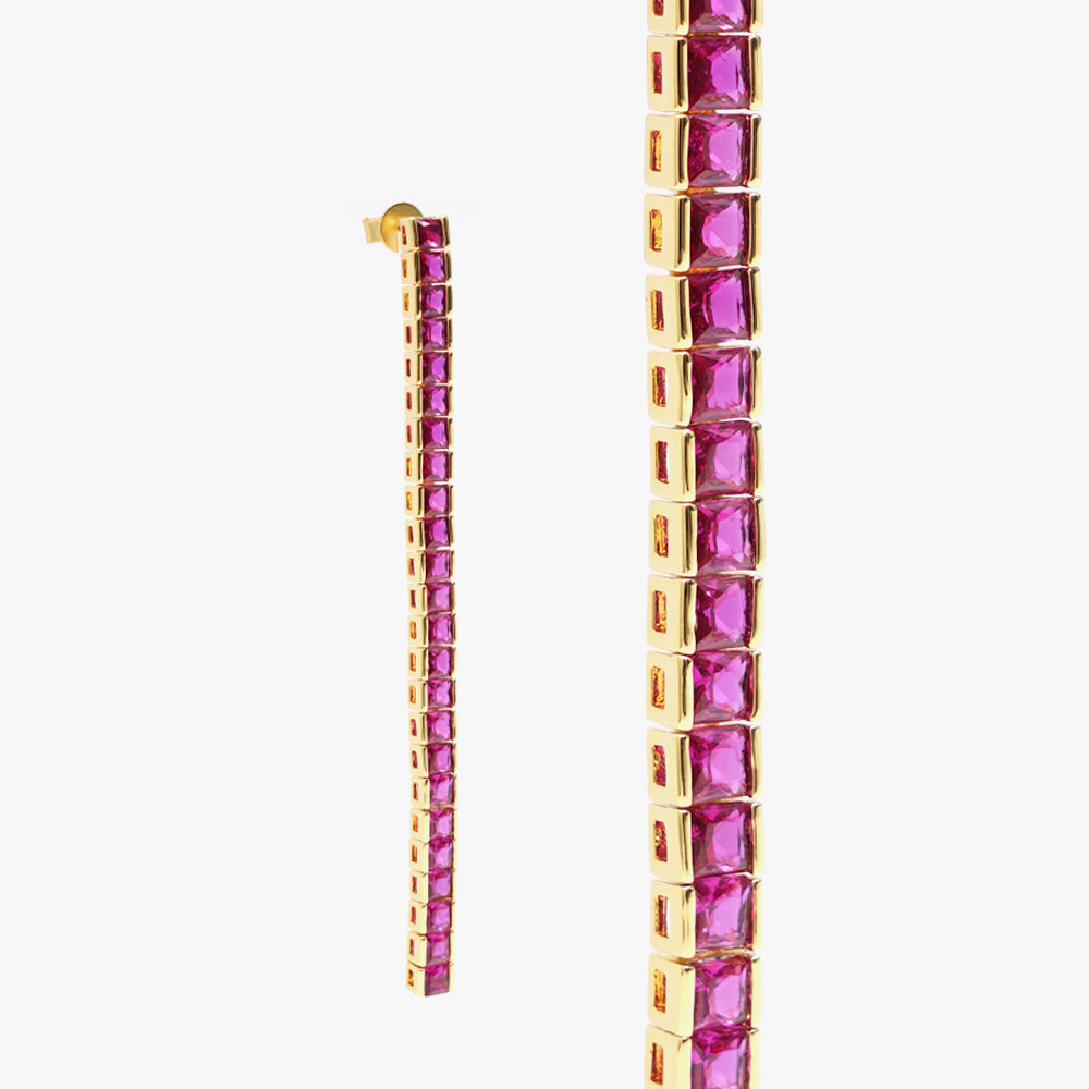 Square tennis earring pink gold