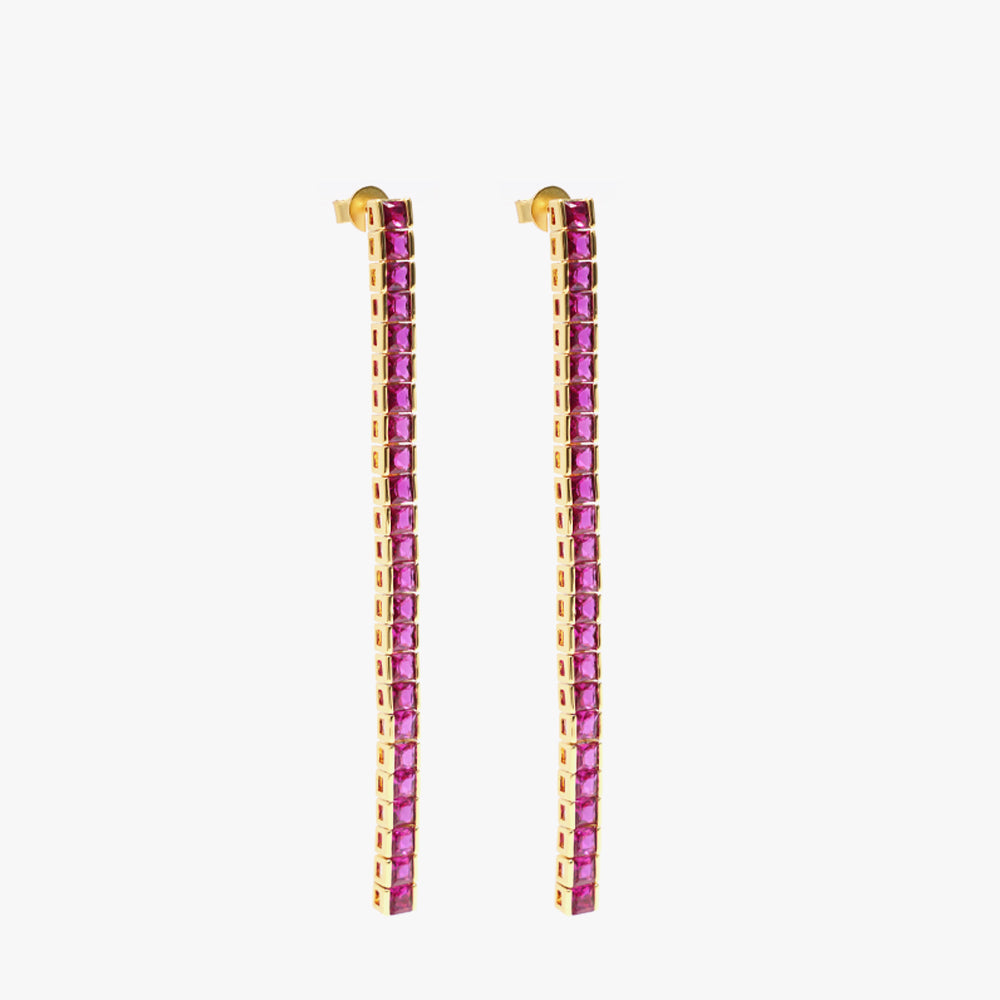 Square tennis earring pink gold