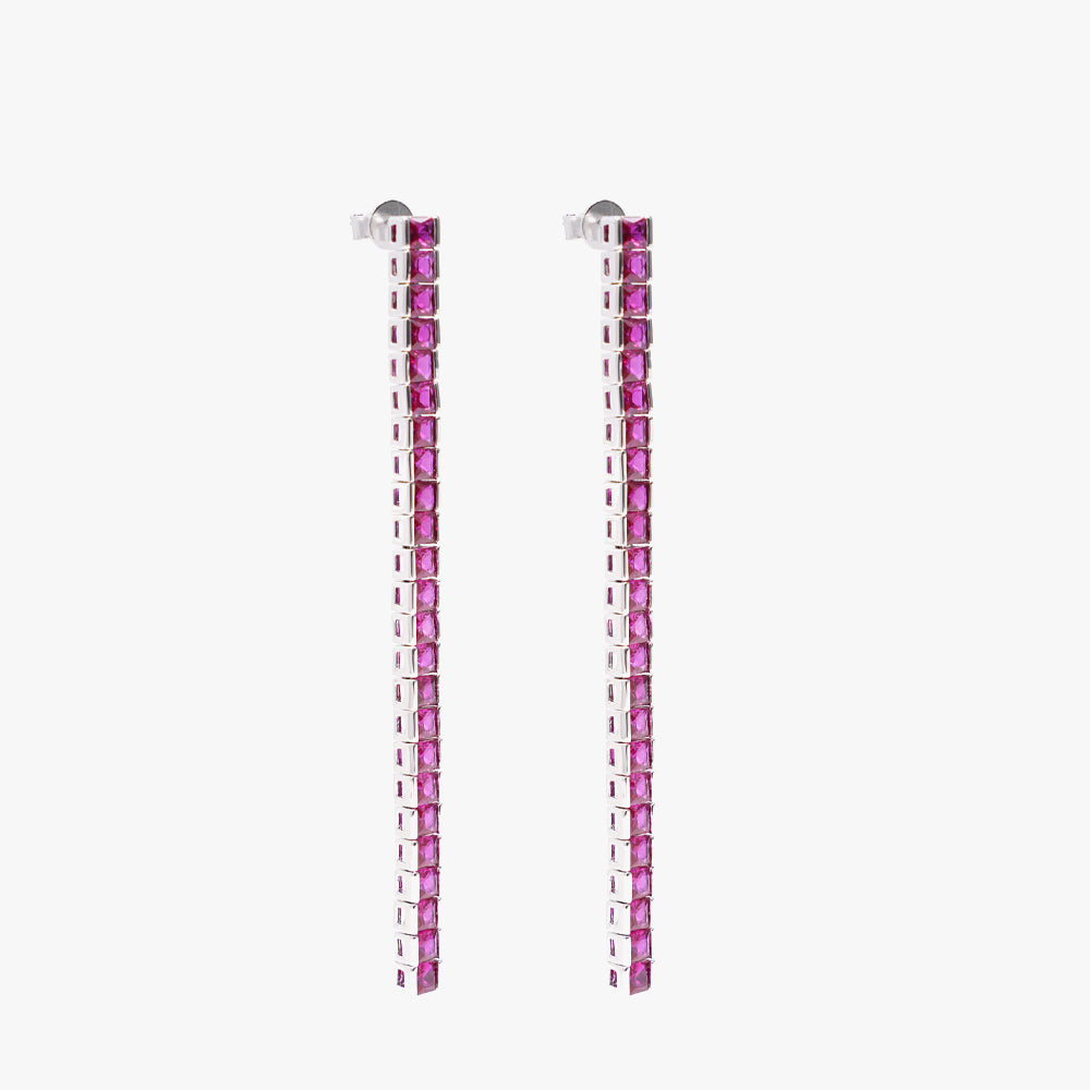 Square tennis earring pink silver
