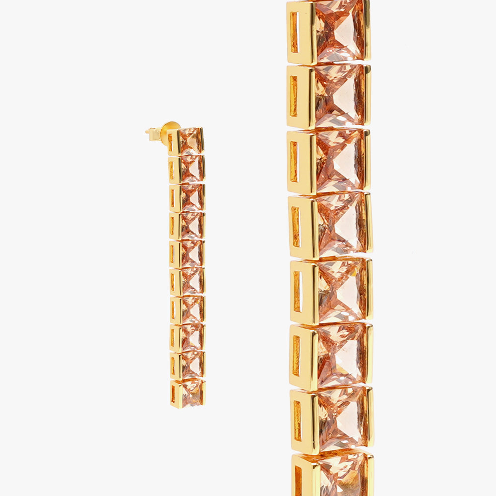 Thick square tennis earring beige gold