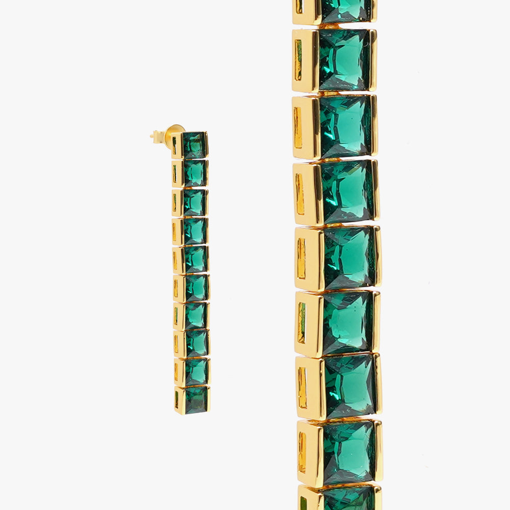 Thick square tennis earring green gold