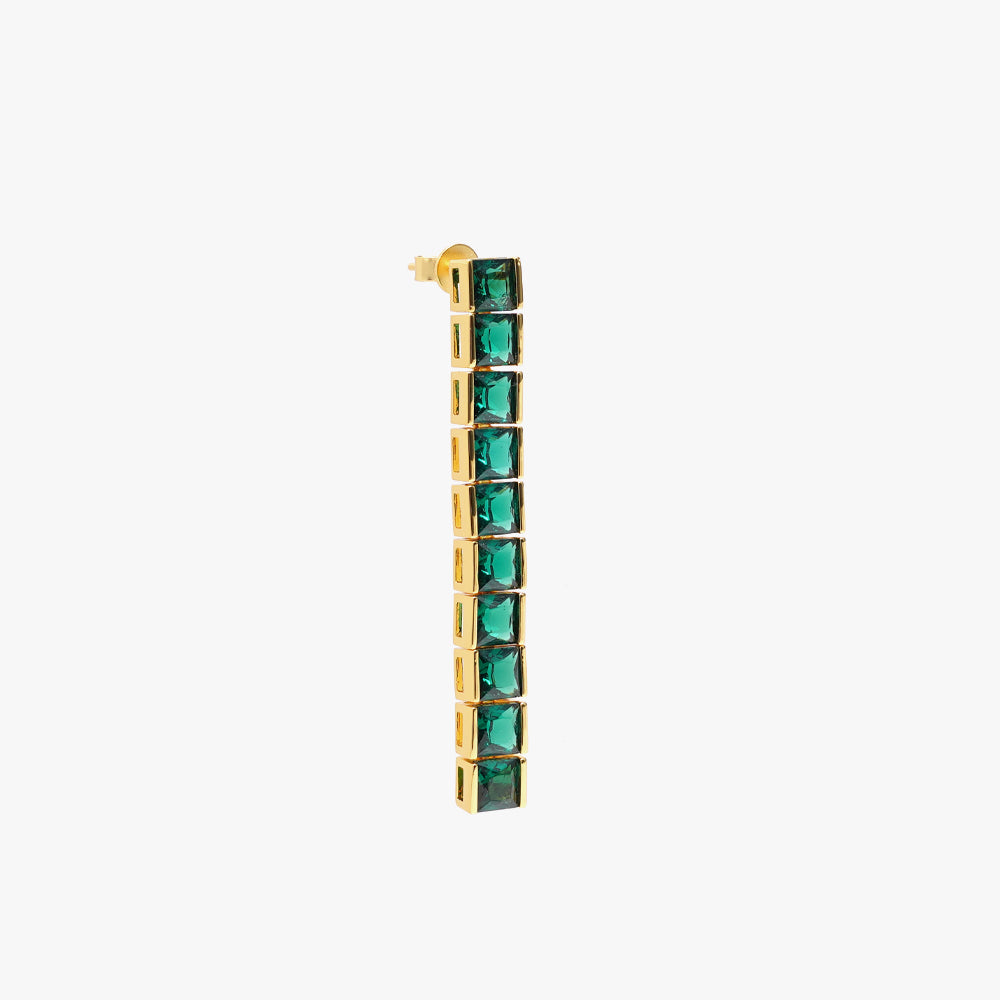 Thick square tennis earring green gold