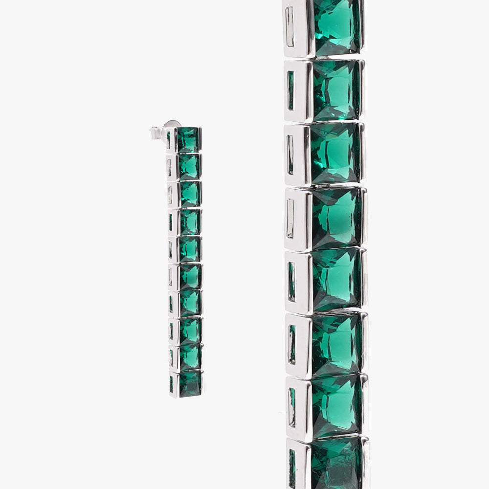 Thick square tennis earring green silver