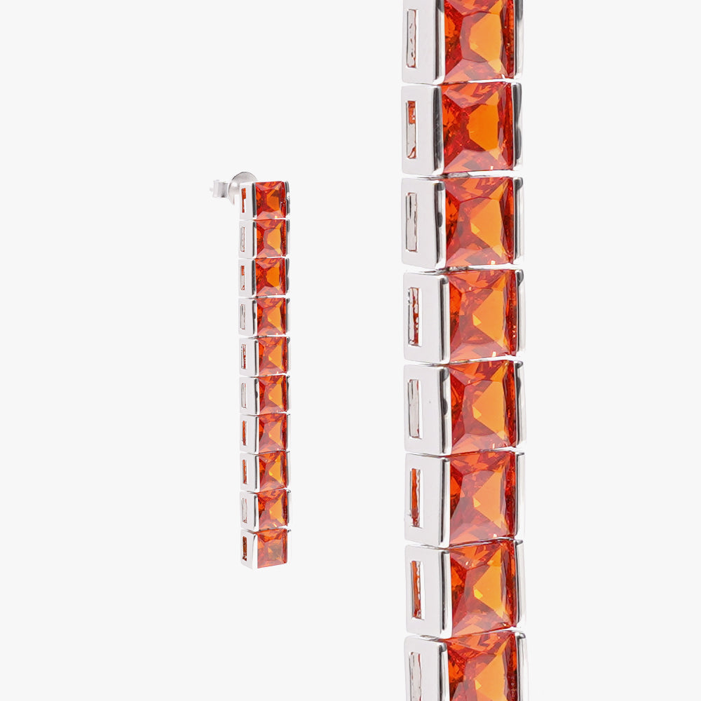 Thick square tennis earring orange silver