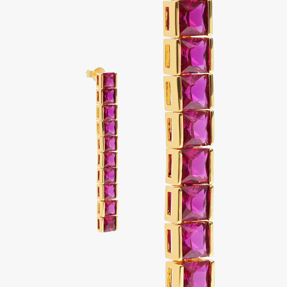 Thick square tennis earring pink gold