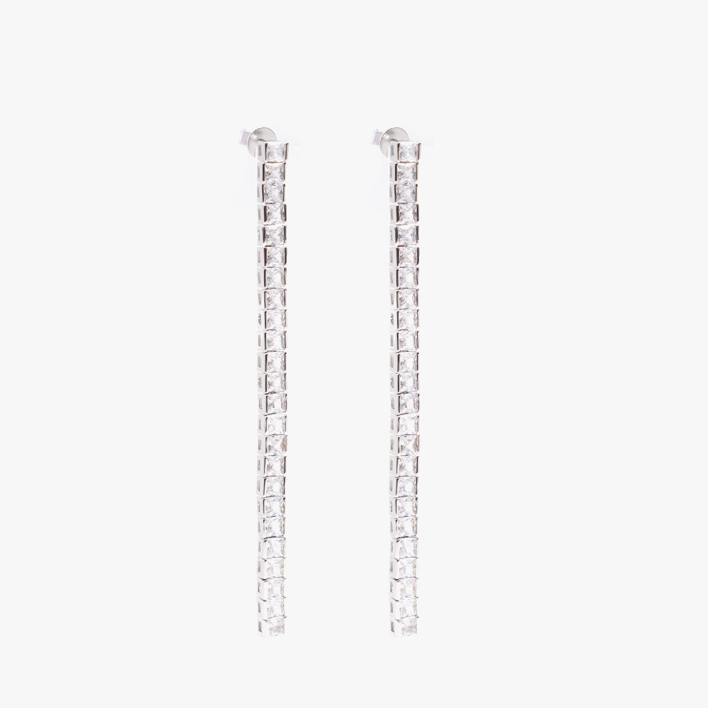 Square tennis earring white silver