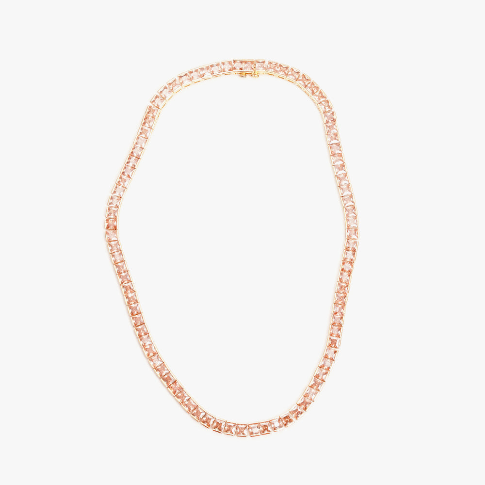 Thick square tennis necklace beige gold