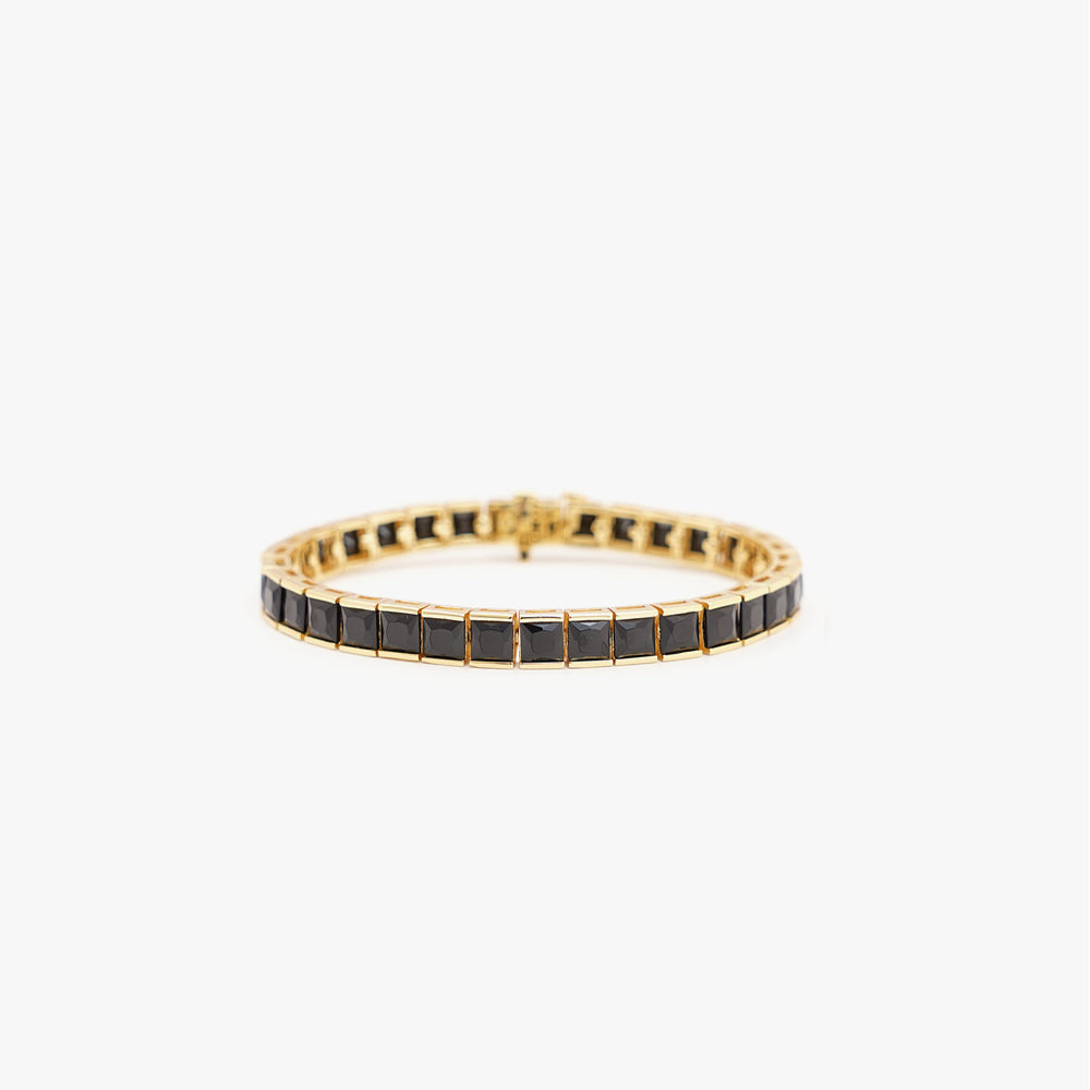 Thick square tennis bracelet black gold