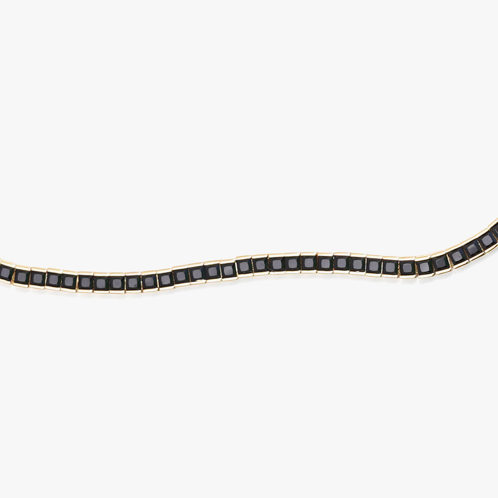 Square tennis necklace black gold