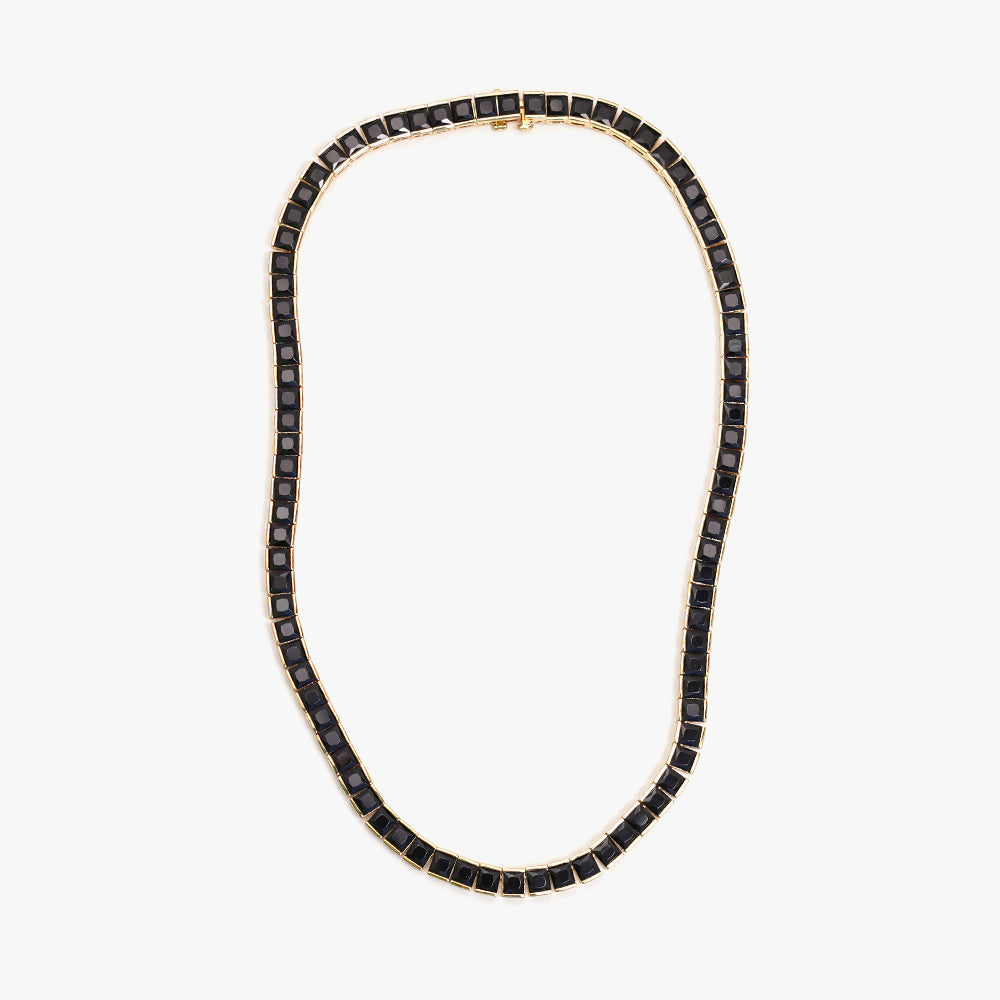 Thick square tennis necklace black gold