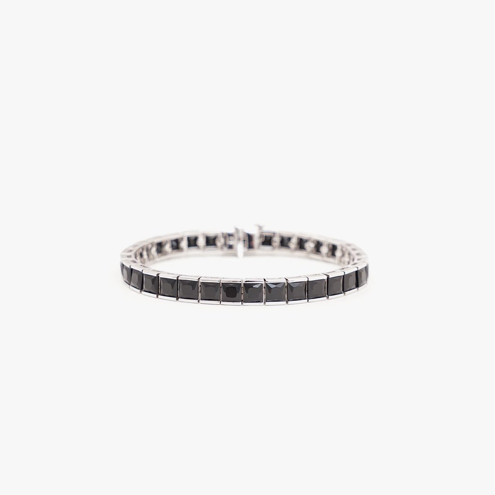 Thick square tennis bracelet black silver