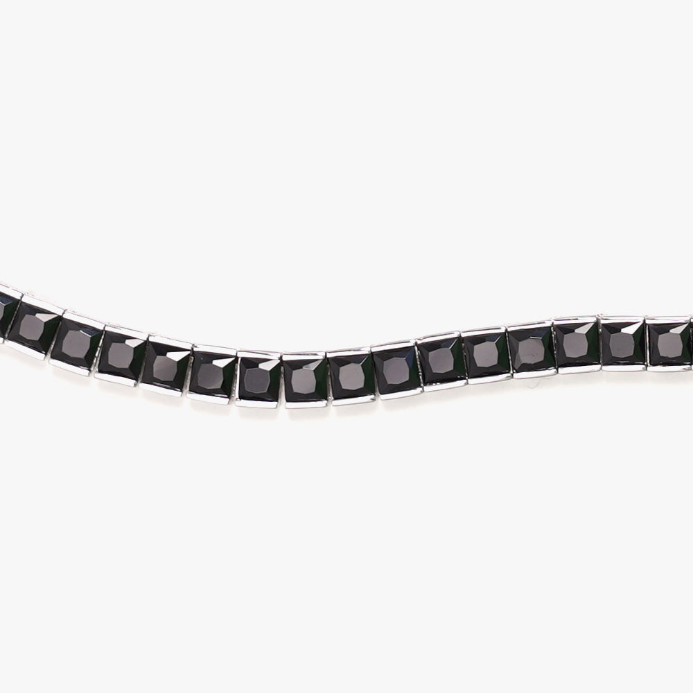 Thick square tennis necklace black silver