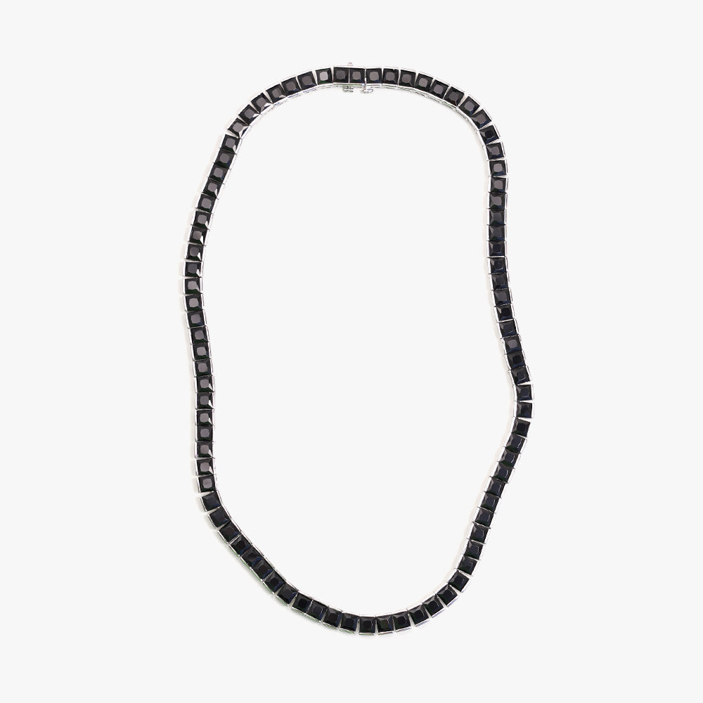 Thick square tennis necklace black silver