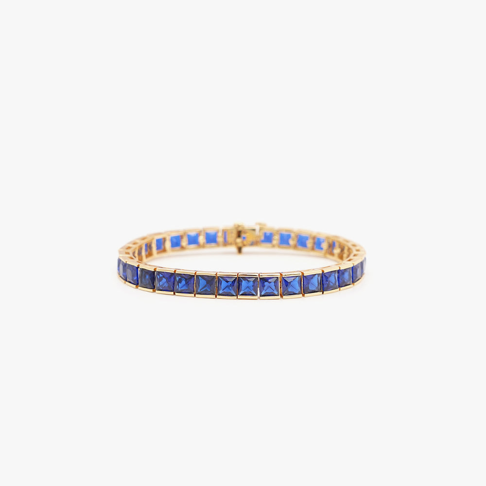 Thick square tennis bracelet blue gold