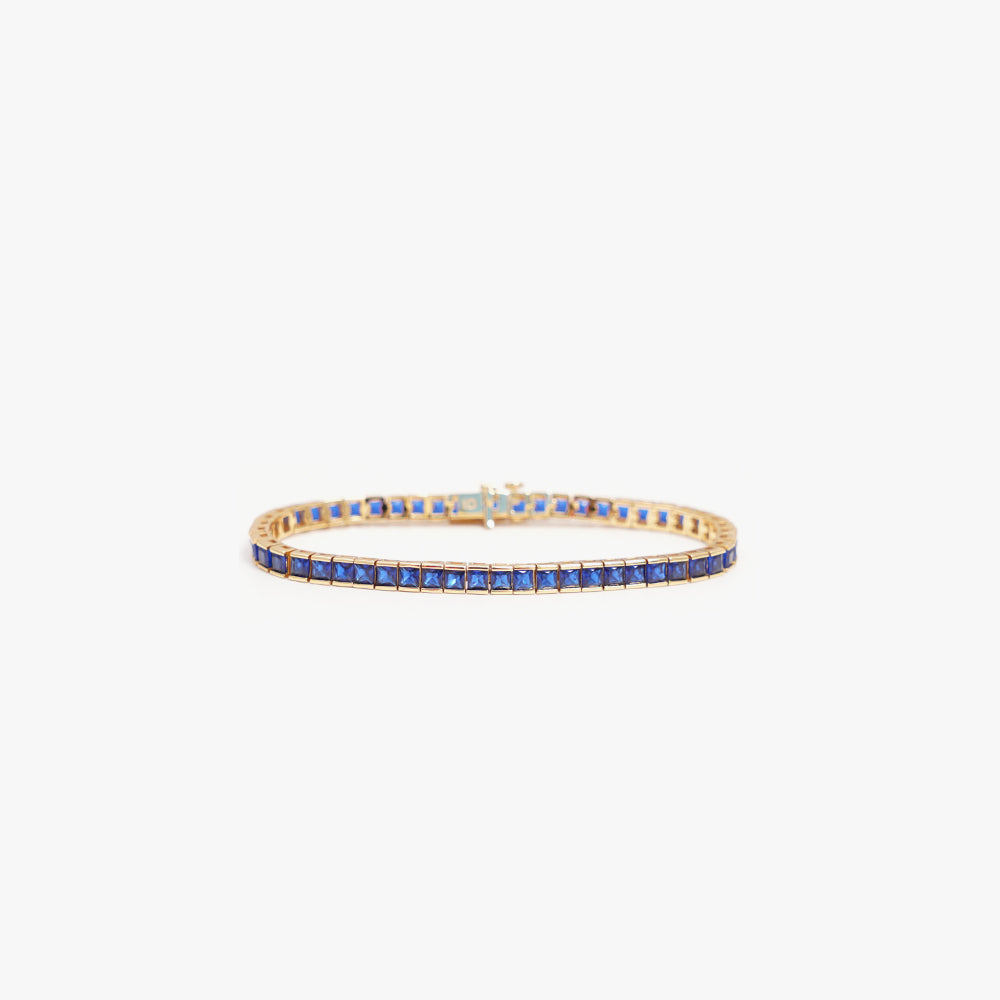 Square tennis bracelet blue gold