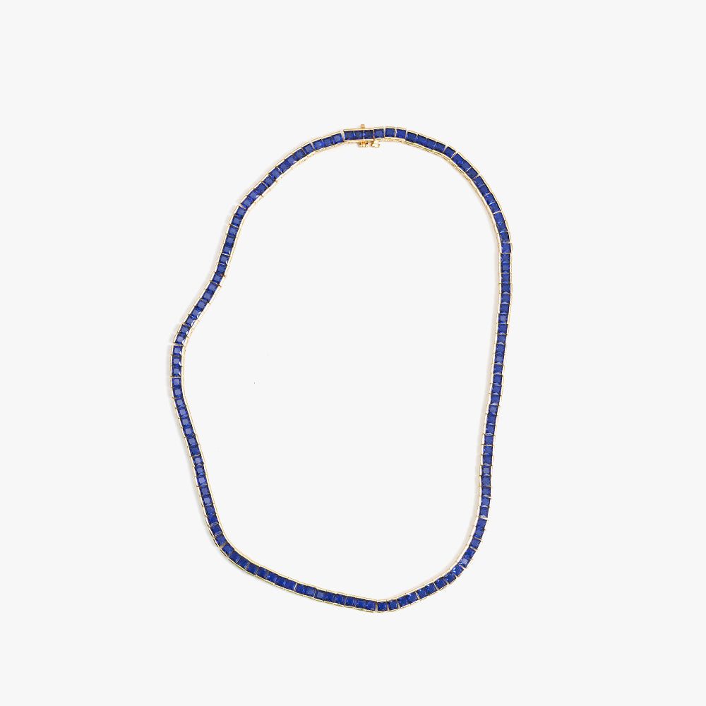 Square tennis necklace blue gold