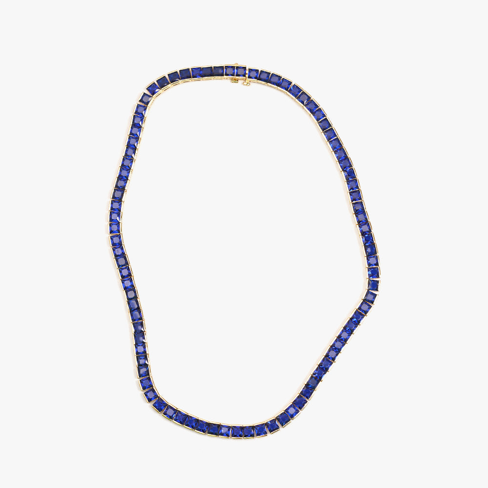 Thick square tennis necklace blue gold