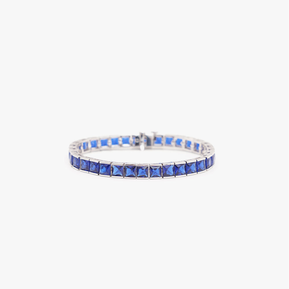 Thick square tennis bracelet blue silver
