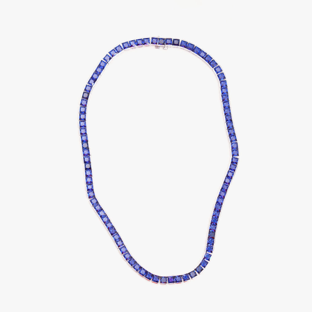 Thick square tennis necklace blue silver