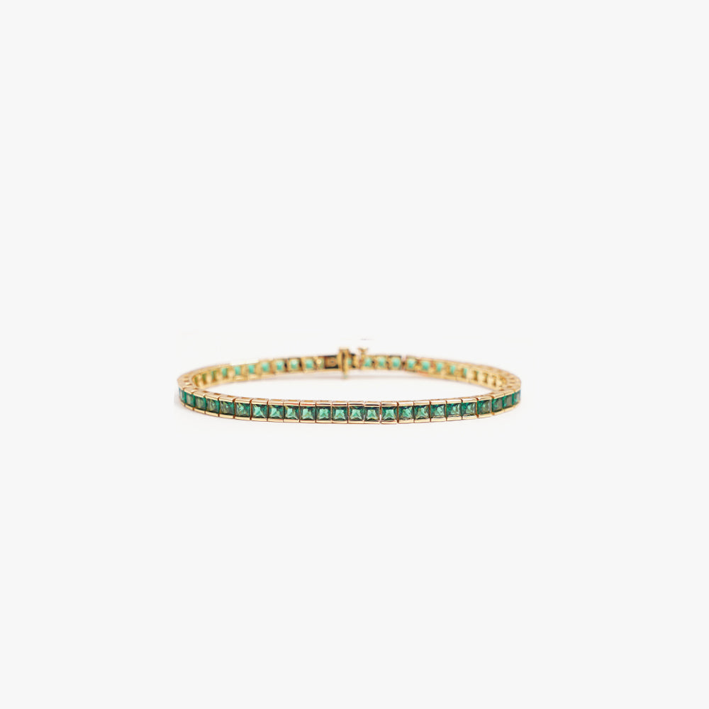Square tennis bracelet green gold