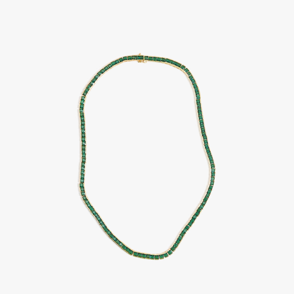 Square tennis necklace green gold