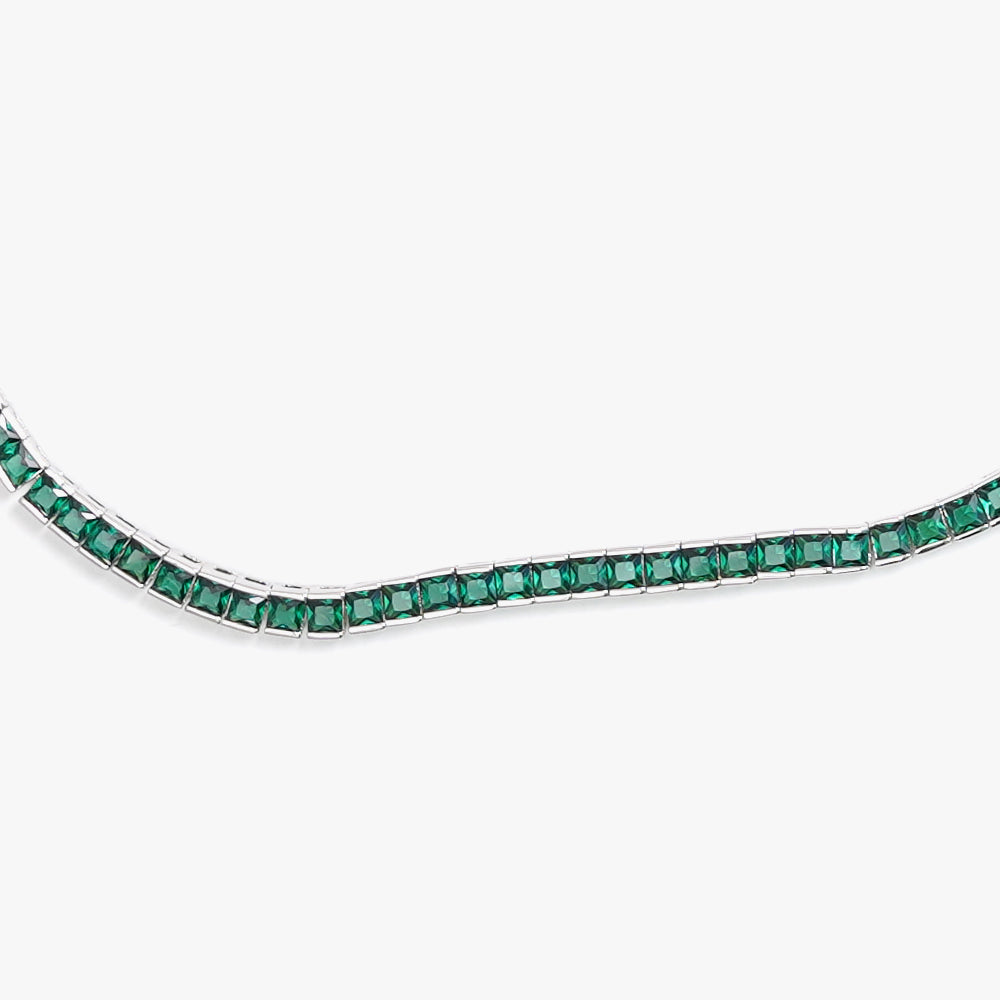 Square tennis necklace green silver