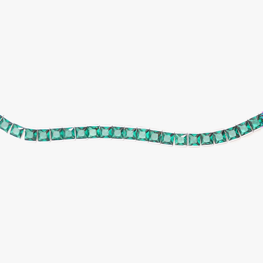 Thick square tennis necklace green silver
