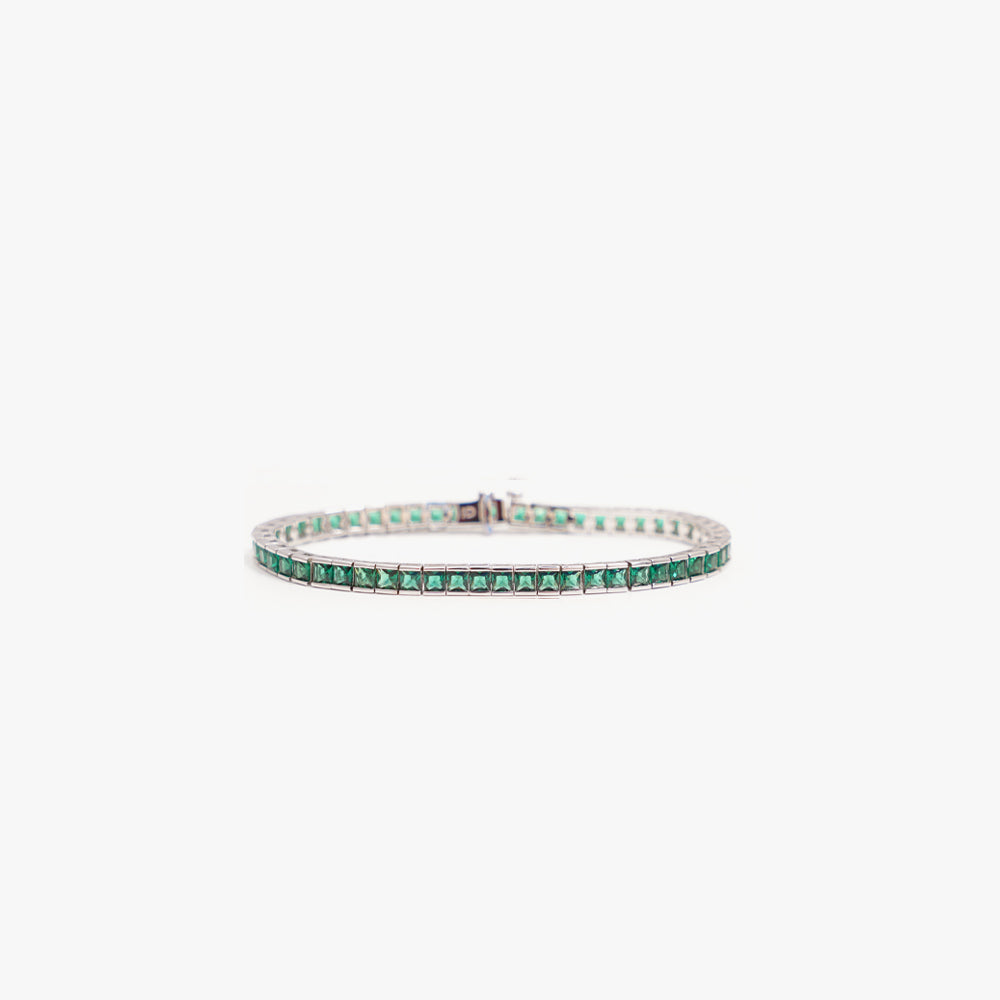 Square tennis bracelet green silver