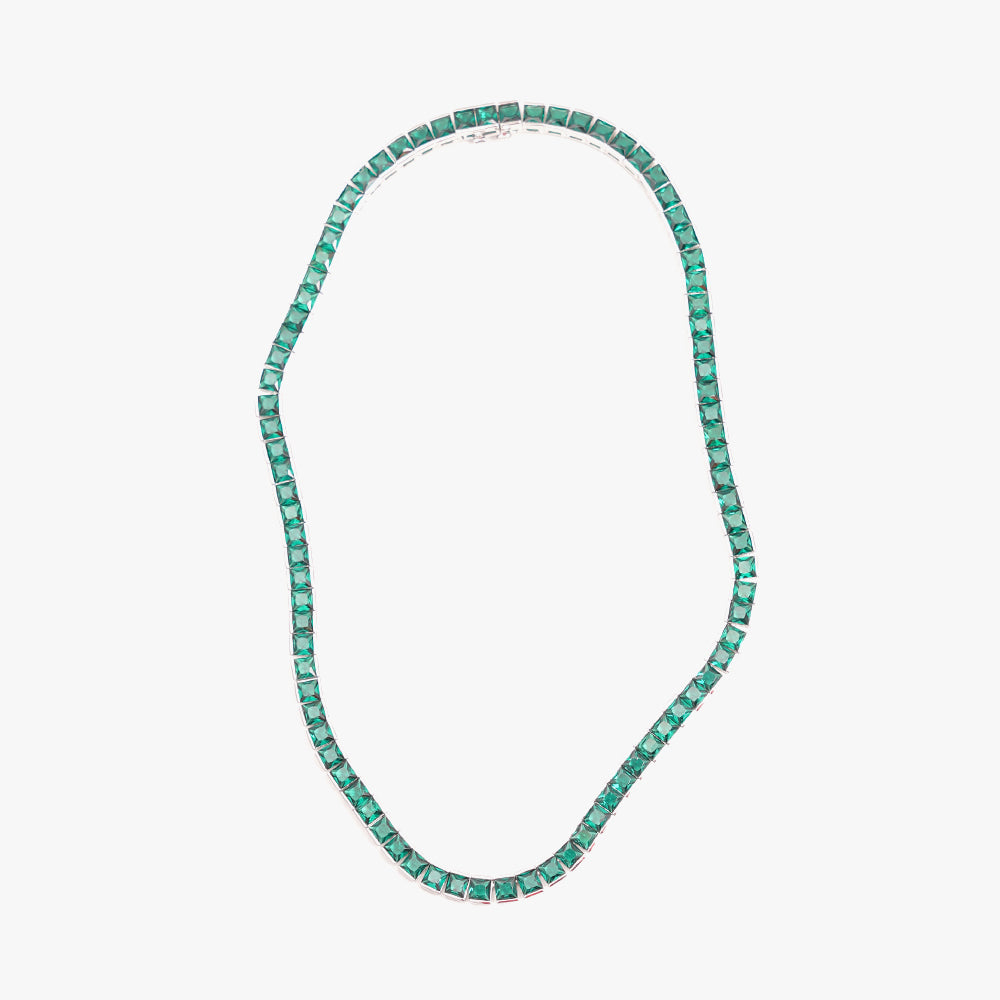 Thick square tennis necklace green silver