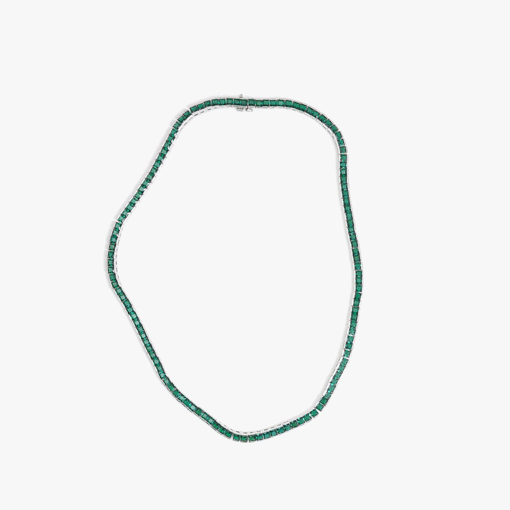 Square tennis necklace green silver