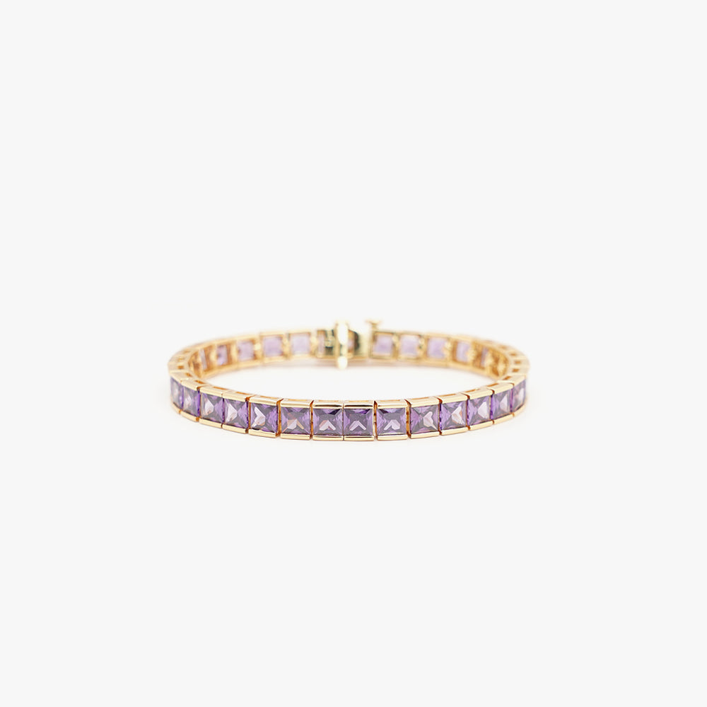 Thick square tennis bracelet lilac gold