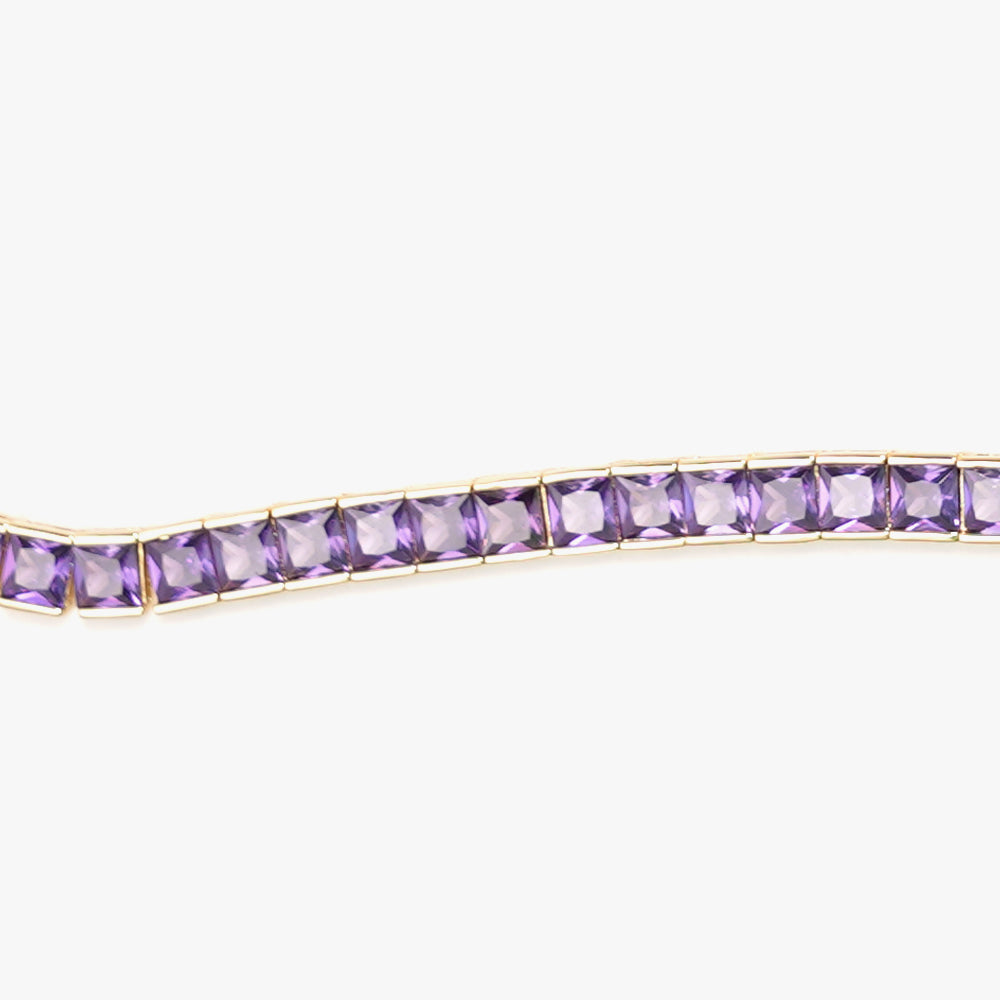 Thick square tennis necklace lilac gold